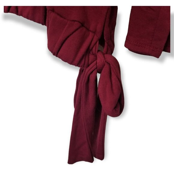 Halogen Maroon V-Neck Long Sleeve Sweater Elastic Hem With Tie Super Soft Lining - Picture 4 of 8